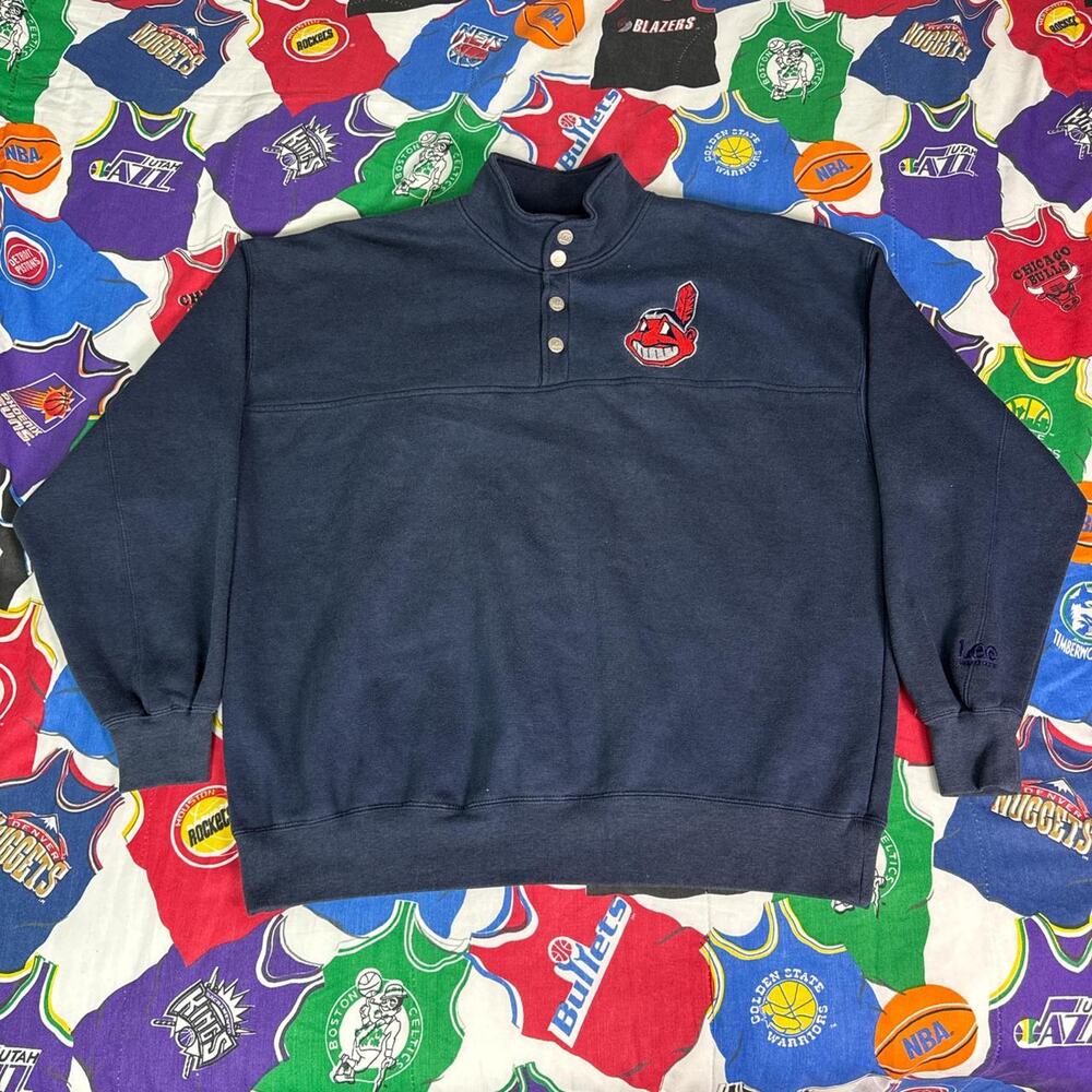 VTG Cleveland Indians Guardians MLB Mens Sz XL Baseball Quarter Zip Pullover
